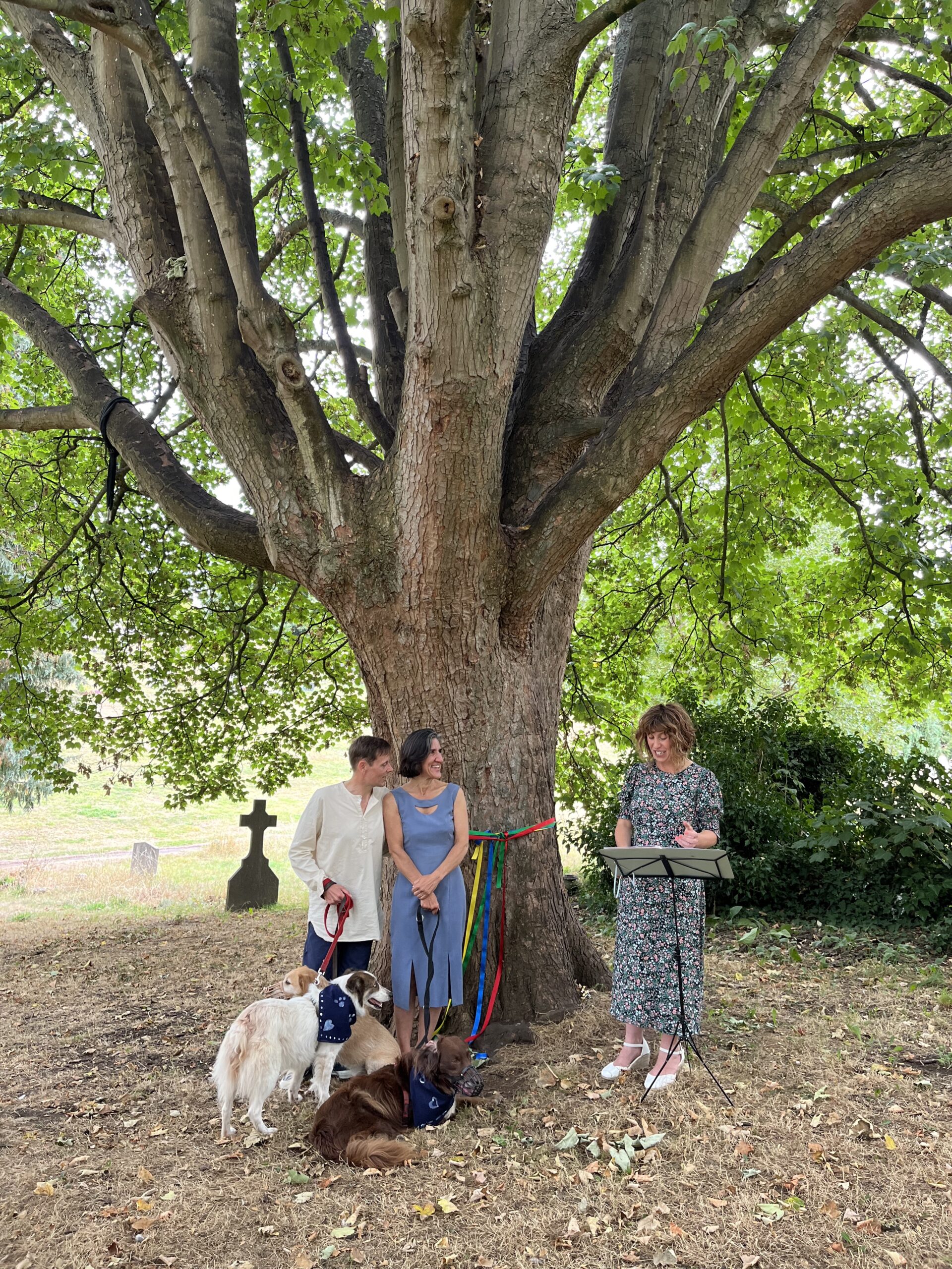 Sam Robinson The couple smile as Amy Lee tells their love story. With their dogs in front of them